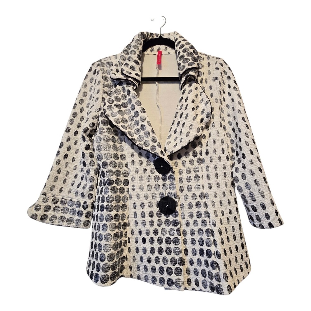 IC Connie K Polka Dot Wired Collar Artsy Crinkle Jacket Women's MED Lagenlook